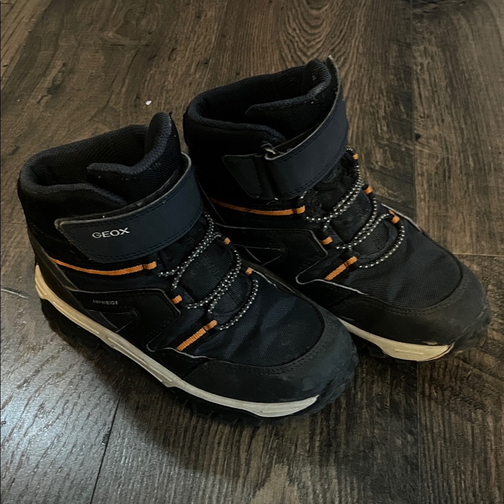 Geox Kids Black and Orange Mid-Top Boots